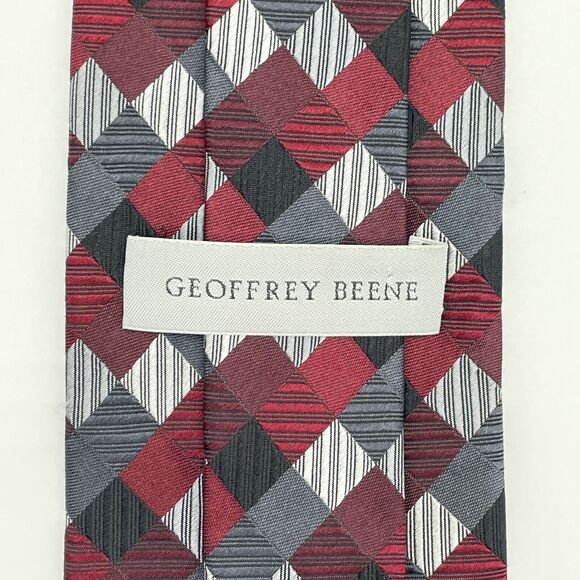 Geoffrey Beene Tile Diamond Pattern Men's 100% Silk Necktie Multi Color Handmade - Picture 7 of 16